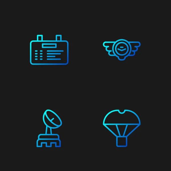 Set Line Box Vliegen Parachute Radar Airport Board Aviation Embleem — Stockvector