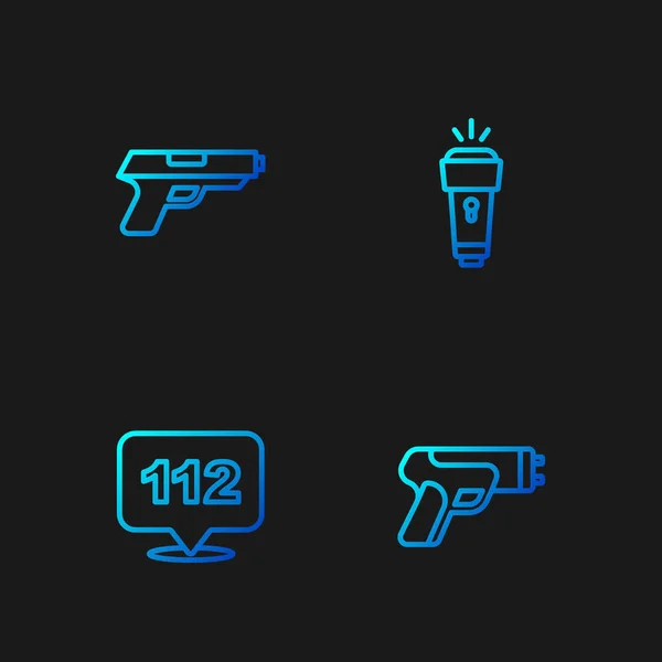 Ställ Linje Polisen Elchocker Telefonsamtal 112 Pistol Eller Pistol Och — Stock vektor