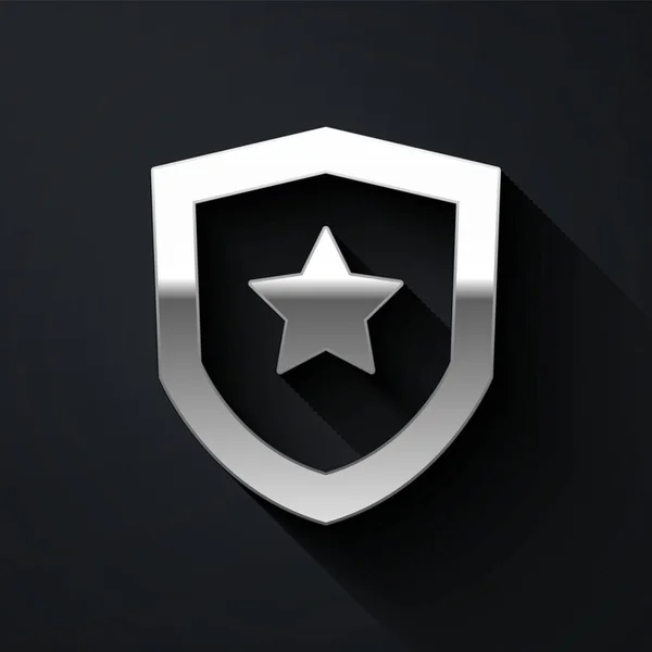 Icono de la insignia Silver Police aislado sobre fondo negro. Insignia del sheriff. Estilo de sombra larga. Vector — Vector de stock