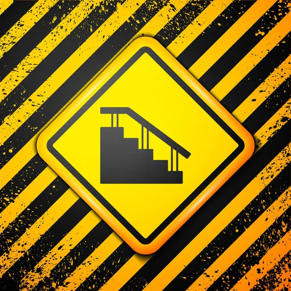 Escaliers en skateboard noir avec icône de rail isolé sur fond jaune. Panneau d'avertissement. Vecteur — Image vectorielle