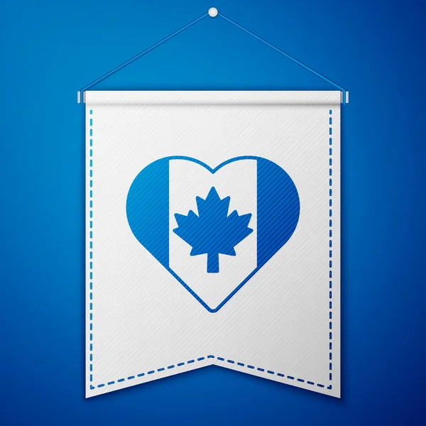 Icône drapeau du Canada en forme de coeur bleu isolée sur fond bleu. Symbole Love Canada. Modèle de fanion blanc. Vecteur — Image vectorielle