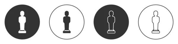 Black Movie trophy icon isolated on white background. Academy award icon. Films and cinema symbol. Circle button. Vector — Stock Vector