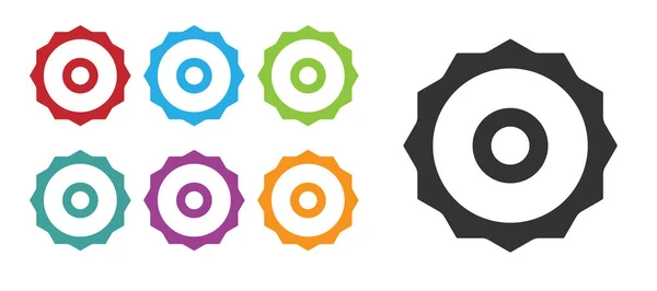 Ikona černého kruhového pilového listu izolovaná na bílém pozadí. Pilové kolo. Nastavit barevné ikony. Vektor — Stockový vektor