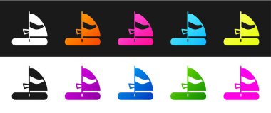 Windsurfing simgesini siyah ve beyaz arkaplanda izole et. Vektör