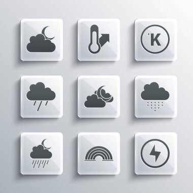 Gökkuşağı, Şimşek, Bulut, yağmur, ay ve Kelvin ikonu. Vektör