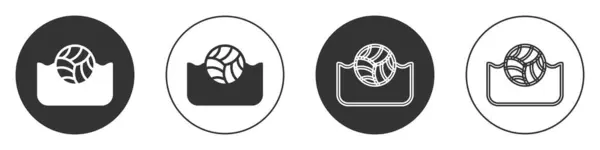 Icona pallanuoto nero isolato su sfondo bianco. Pulsante cerchio. Vettore — Vettoriale Stock