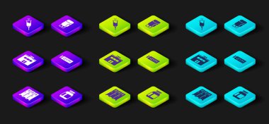 Soyunma odası ya da soyunma odası, spor beslenme, spor salonu, spor salonu, boks eldiveni ve şırınga ikonu. Vektör