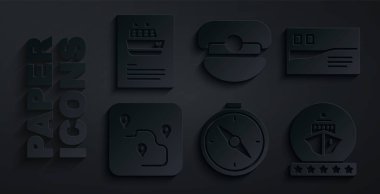 Pusula, kartpostal, güzergah, yolcu gemisi, Kaptan şapkası ve simgesi. Vektör