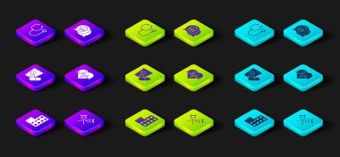 Hapları su toplaması, koltuk değneği ya da koltuk değneği, ilaç hapı, kalp atışı, büyükanne ve stetoskop ikonuna yerleştir. Vektör