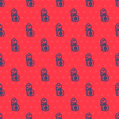 Kırmızı arka planda mavi çizgili cam bira ikonu izole edilmiş. Vektör