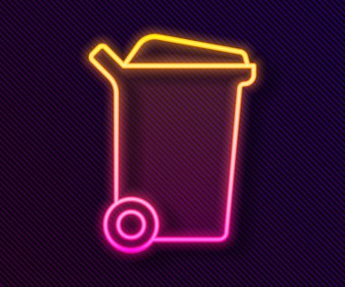 Parlayan neon hattı Çöp kutusu simgesi siyah arkaplanda izole edildi. Çöp kutusu tabelası. Sepet simgesini geri dönüştür. Ofis çöpü ikonu. Vektör