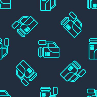 Yeşil çizgi kamera ikonu mavi arkaplanda kusursuz desen izole etti. Video kamera. Film tabelası. Film projektörü. Vektör