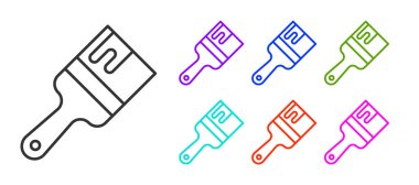 Beyaz arkaplanda siyah çizgi boya fırçası simgesi izole edildi. Simgeleri renklendirin. Vektör