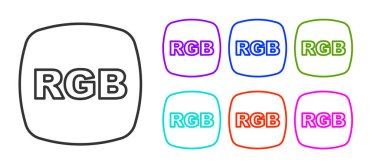 RGB ve CMYK renk karıştırma simgesiyle siyah çizgi konuşma balonu beyaz arkaplanda izole edildi. Simgeleri renklendirin. Vektör