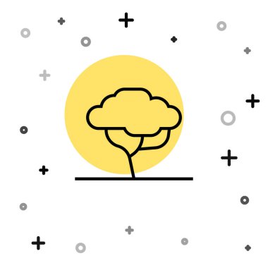 Beyaz arka planda siyah çizgi Afrika ağaç simgesi izole edildi. Baobab, akasya ve diğerleri. Rastgele dinamik şekiller. Vektör