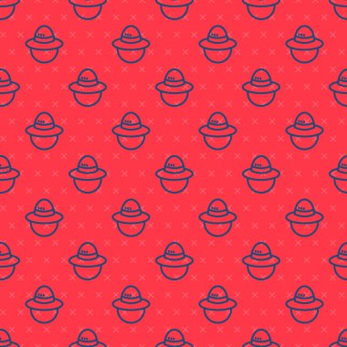 Mavi çizgi kamp şapkası ikonu kırmızı arka planda izole edilmiş pürüzsüz desen. Plaj şapkası panaması. Avcılık, yürüyüş ve turizm için gezgin şapkası. Vektör