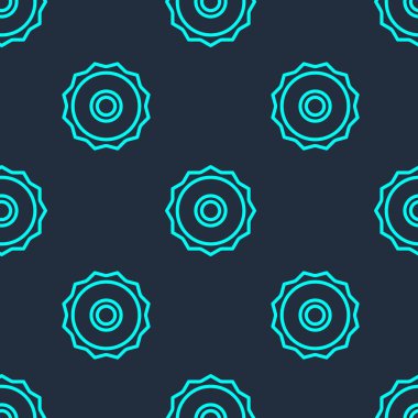 Yeşil çizgili testere bıçak ikonu mavi arka planda izole edilmiş pürüzsüz desen. Testere tekerleği. Vektör