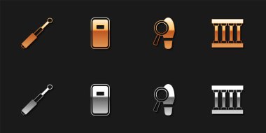 Teleskopik copu, polis saldırı kalkanını, ayak seslerini ve hapishane pencere simgesini ayarla. Vektör