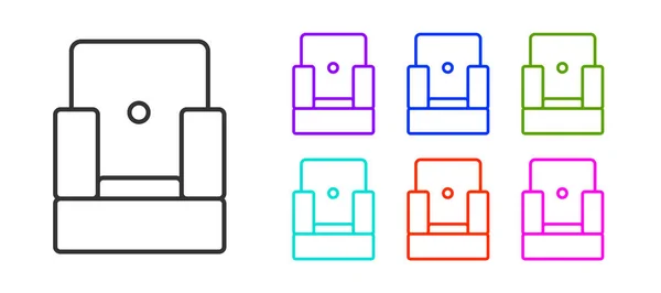 黒い線白い背景に隔離されたシネマチェアアイコン。カラフルなアイコンを設定します。ベクトル — ストックベクタ