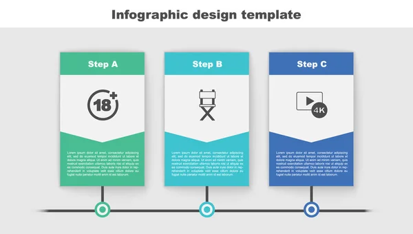 Set Plus 18 película, Director de la silla y la pantalla de televisión con 4k. Plantilla de infografía empresarial. Vector — Vector de stock