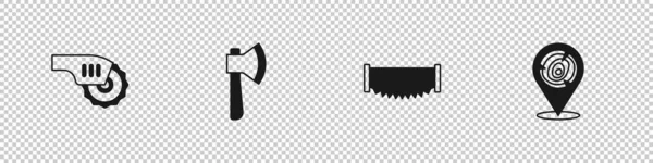 전자 원형 톱, 목조 도끼, 투 핸드, 로그 아이콘을 설정 합니다. Vector — 스톡 벡터