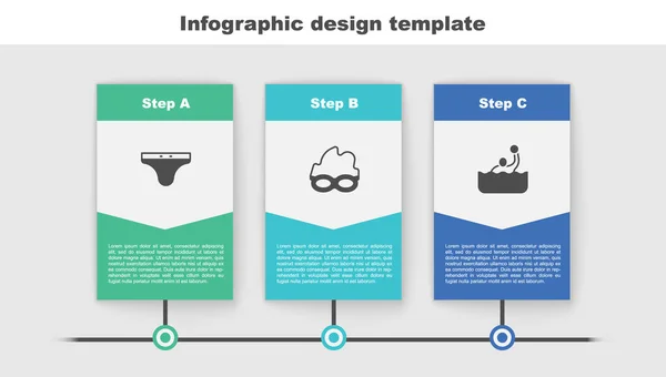 Set Troncos de natação, copos para natação e pólo aquático. Modelo de infográfico de negócios. Vetor — Vetor de Stock