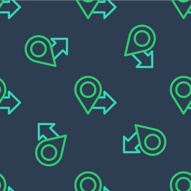 Çizgi Haritası simgesi mavi arkaplanda izole edilmiş kusursuz desen. Navigasyon, işaret, konum, harita, GPS, yön, yer, pusula, arama konsepti. Vektör