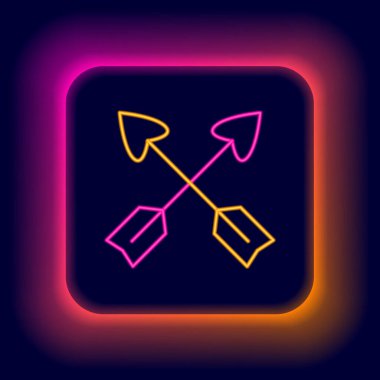 Parlayan neon çizgisi çapraz ok simgesi siyah arkaplanda izole edildi. Renkli taslak konsepti. Vektör