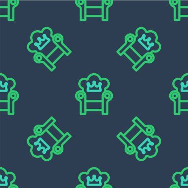 Orta Çağ çizgi taht ikonu mavi arka planda izole edilmiş pürüzsüz desen. Vektör