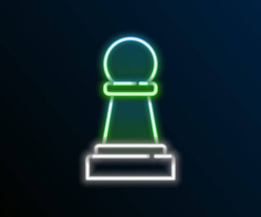 Parlayan neon çizgisi satranç simgesi siyah arkaplanda izole edildi. İş stratejisi. Oyun, yönetim, finans. Renkli taslak konsepti. Vektör
