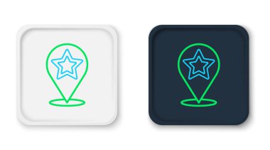 Beyaz arkaplanda yıldız simgesi izole edilmiş çizgi haritası işaretçisi. Yıldız favori iğne haritası simgesi. Harita işaretleyicileri. Renkli taslak konsepti. Vektör