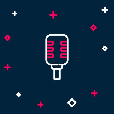 Hat Mikrofon simgesi mavi arkaplanda izole edildi. Radyodaki mikrofondan. Sözcü işareti. Renkli taslak konsepti. Vektör