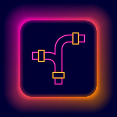 Parlayan neon hattı Endüstri metalik boru ikonu siyah arka planda izole edildi. Tesisat boru hattının farklı şekillerde parçaları. Renkli taslak konsepti. Vektör