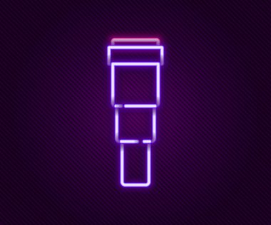 Parlayan neon hattı Spyglass teleskop mercek simgesi siyah arkaplanda izole edildi. Denizci dürbünü. Renkli taslak konsepti. Vektör