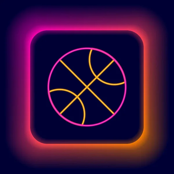 Brillante icono de la pelota de baloncesto en línea de neón aislado sobre fondo negro. Símbolo deportivo. Concepto de esquema colorido. Vector — Vector de stock