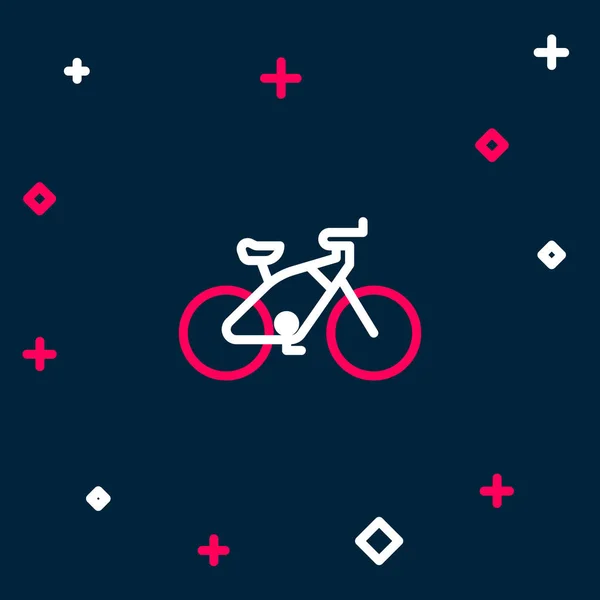 Γραμμή εικονίδιο ποδηλάτων απομονώνονται σε μπλε φόντο. Αγώνας ποδηλάτων. Ακραίο άθλημα. Αθλητικός εξοπλισμός. Πολύχρωμο περίγραμμα έννοια. Διάνυσμα — Διανυσματικό Αρχείο