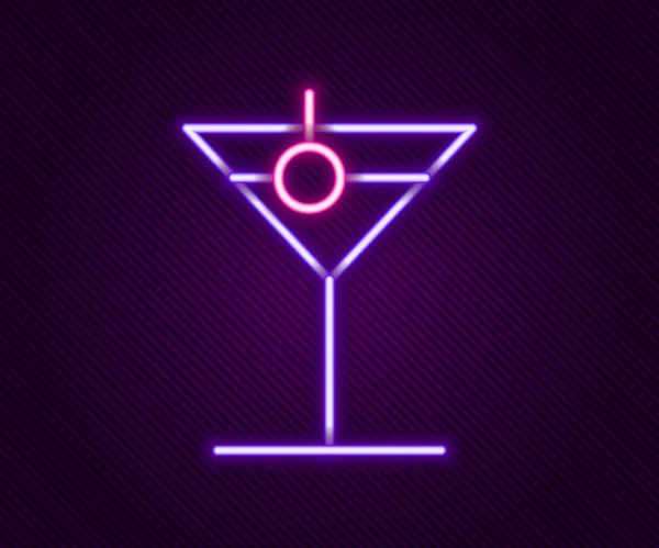 Ragyogó neon vonal Martini üveg ikon elszigetelt fekete alapon. Koktél ikon. Borosüveg ikon. Színes vázlat koncepció. Vektor — Stock Vector