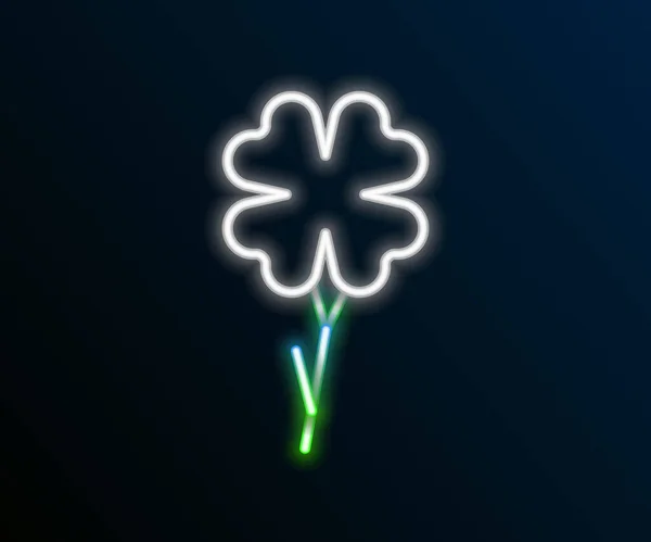 Glowing neon line Four leaf clover icon isolated on black background. Happy Saint Patrick day. Colorful outline concept. Vector — Stock Vector