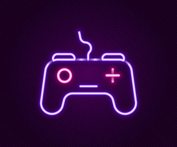 Ligne lumineuse néon icône Gamepad isolé sur fond noir. Contrôleur de jeu. Concept de contour coloré. Vecteur — Image vectorielle
