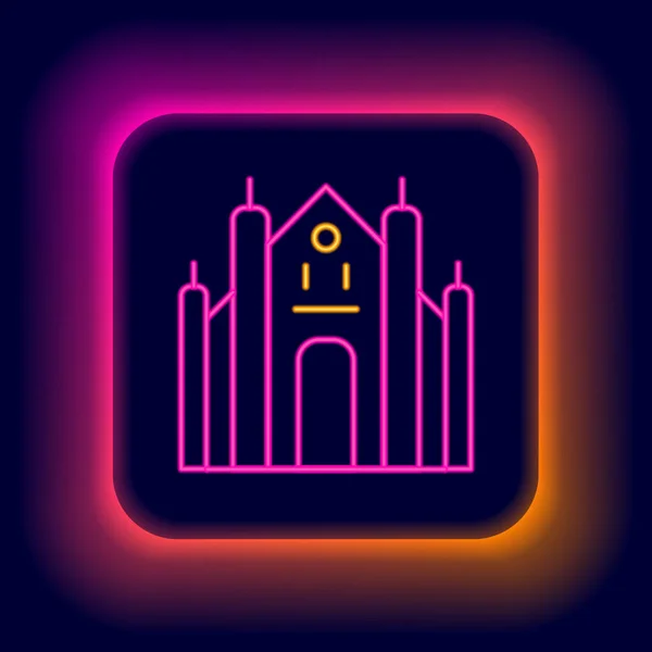 Glowing neon line Milan Cathedral or Duomo di Milano icon isolated on black background. Famous landmark of Milan, Italy. Colorful outline concept. Vector — Stock Vector