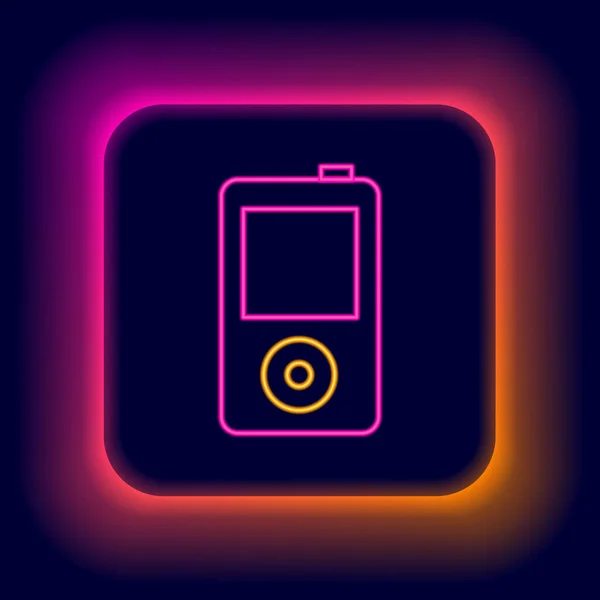 Linea al neon luminosa Icona del lettore musicale isolata su sfondo nero. Dispositivo musicale portatile. Concetto di contorno colorato. Vettore — Vettoriale Stock