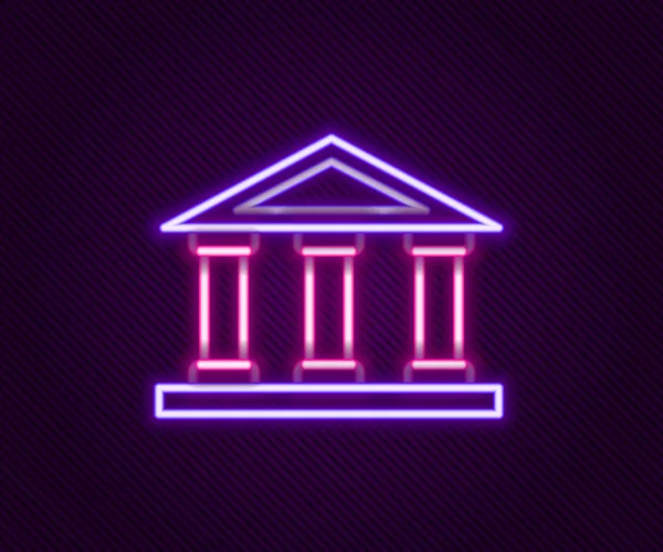 发光的霓虹灯线法院建筑图标隔离在黑色背景。建造银行或博物馆。五彩缤纷的概念.B.病媒 — 图库矢量图片