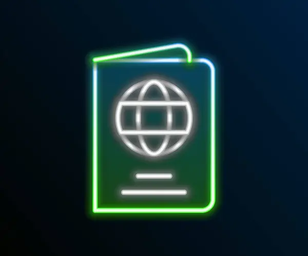 Leuchtende Leuchtschrift Passport mit biometrischen Daten auf schwarzem Hintergrund. Ausweispapier. Buntes Rahmenkonzept. Vektor — Stockvektor