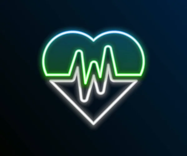 Gloeiende neon lijn Hartslagpictogram geïsoleerd op zwarte achtergrond. Hartslagteken. Hartslag icoon. Cardiogram icoon. Kleurrijk concept. Vector — Stockvector