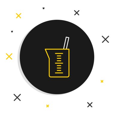 Çizgi Laboratuvarı cam süslemesi ya da beher ikonu beyaz arka planda izole edilmiş. Renkli taslak konsepti. Vektör