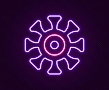 Parlayan neon hattı bakteri simgesi siyah arkaplanda izole edildi. Bakteriler ve mikroorganizmalar, sebep olan mikroorganizma hastalıkları, hücre kanseri, mikrop, virüs, mantar. Renkli taslak konsepti. Vektör