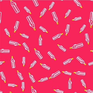 Saç ikonu için çizgi maşası kırmızı arka planda izole edilmiş pürüzsüz desen. Saç düzleştirici ikonu. Vektör