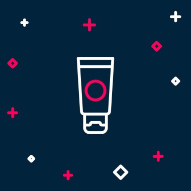 Hat kremi ya da losyon kozmetik tüp ikonu mavi arka planda izole edilmiş. Erkekler için vücut bakım ürünleri. Renkli taslak konsepti. Vektör