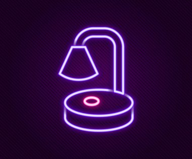 Parlayan neon çizgisi masa lambası simgesi siyah arkaplanda izole edildi. Masa lambası. Renkli taslak konsepti. Vektör