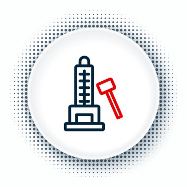 Beyaz arka planda büyük çekiç simgesi olan Line High forveti. Gücü ölçmek için cazibe. Eğlence parkı. Renkli taslak konsepti. Vektör